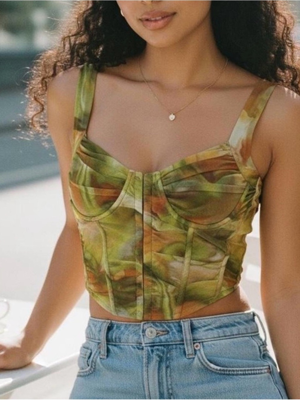 Zara Printed Tulle Corset Top